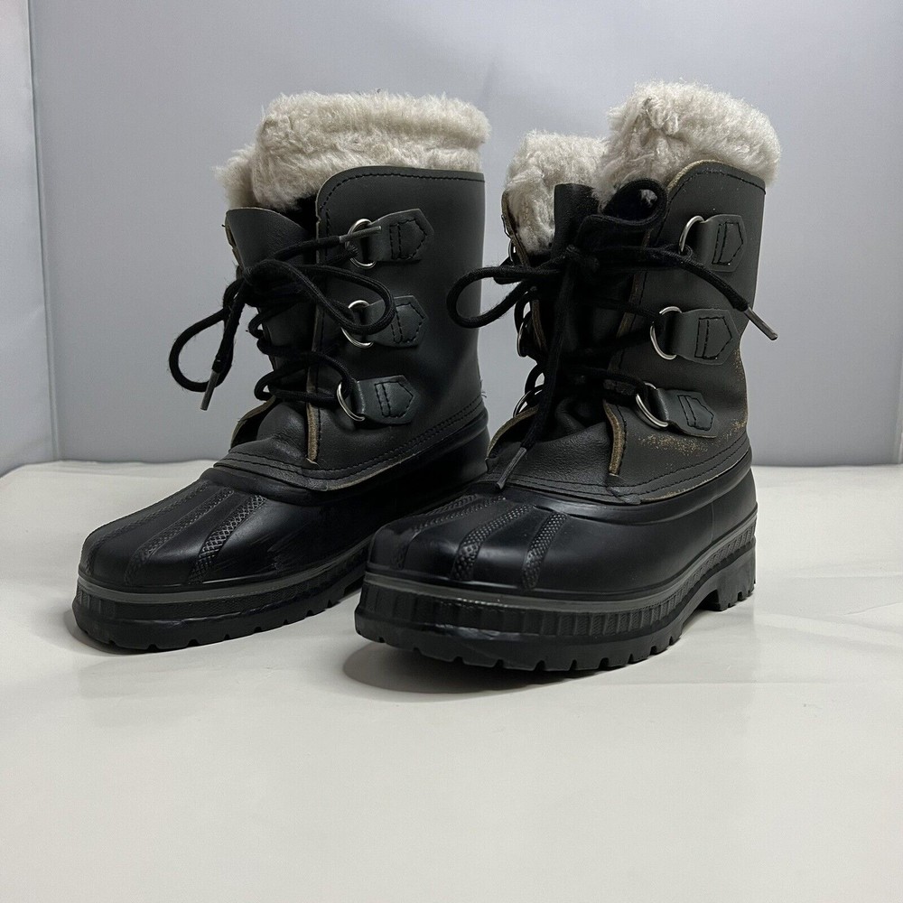 Sorel Ram Boots Womens Olive Leather Black Rubber Duck Snow Rain Boot Sz. 3